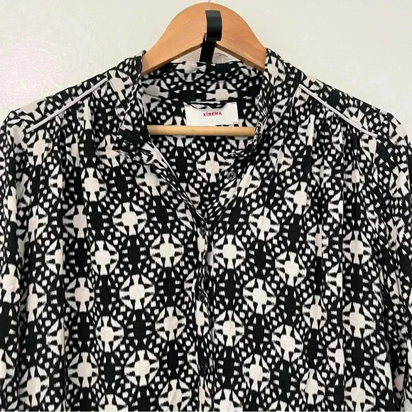 Xirena Women Printed Long Sleeve Unlined Button Down Flowy Dress M Knee Length - Picture 4 of 9